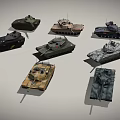 Military Weapons Featuring Various Tanks With Different Camouflage Patterns And Designs 3d model