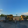 Road Infrastructure Construction Site Featuring Workers And Heavy Machinery On Asphalt Pavement