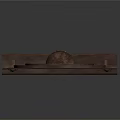 Decorative Architectural Niche With Wooden Frame Arched Design Circular Carvings Gray Background And Green Plant