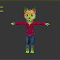 Cute Fox Game And Movie Character With Orange Ears Big Eyes Red Hoodie And Blue Shorts Standing