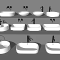 Different Shapes White Ceramic Washbasins with Black Faucets in Modern Bathroom