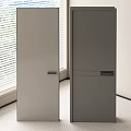 Modern Gray Hinged Doors in Bright Room With Window Blinds and Light Flooring 3d model