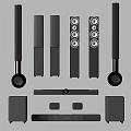 Sleek Modern Headphones and Speakers System with Tower Bookshelf Soundbar Subwoofer Components