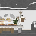 Modern Minimalist Dessert Shop Interior With Display Case Fresh Pastries Green Plants Hanging Lights And Wooden Tables