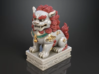 Chinese Traditional Gilded Jade Style Auspicious Guardian Lion Statue For Elegant Lucky Home Decor 3d model
