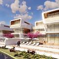 Luxury Seaside Villa Modern Architecture Infinity Pool Palm Trees Terrace People Enjoying View