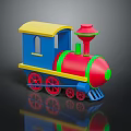 Colorful Children's Toy Train With Yellow Roof Blue Cabin Red Engine Green Stripes And Wheels
