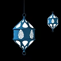 Two Blue Hexagonal Chandeliers with Hollow-out Patterns on Black Background 3d model