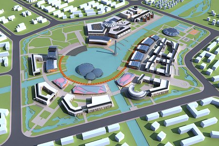 Modern Aerial View Ecological Community 3d model