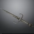 Ancient Metallic Dagger with Decorative Hilt and Intricate Carved Handle Design
