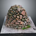 Stone Dome Structure Made of Various Stones on Stone Slab Base with Green Grass