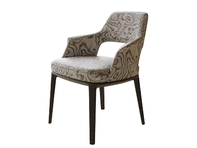 Elegant Accent Chair With Patterned Fabric Upholstery Curved Armrests And Dark Wooden Legs 3d model