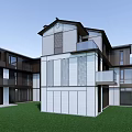Modern Detached Villa Exterior With Large Windows Balconies And Green Lawn