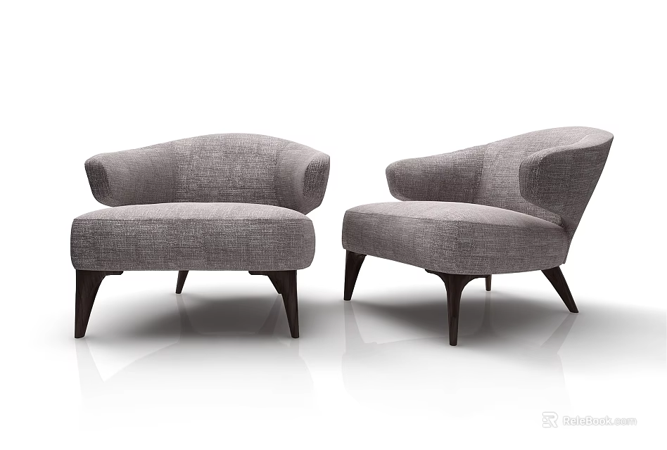 Upholstered Modern Gray Single Sofa Featuring Curved Armrests And Dark Slim Legs 3d model