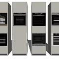 Modern White Vertical Kitchen Appliances Featuring Multiple Built in Ovens 3d model