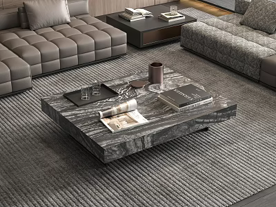 Modern Marble Coffee Table in Living Room With Books Magazines And Cup 3d model