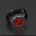 Stylish Modern Watch With Red Dial Brown Leather Strap And Silver Case