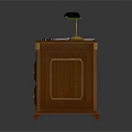 Classic Wooden Desk With Gold Handle Drawers Table Lamp Notebook And Pen