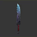 Fantasy Decorative Sword With Blue Purple Blade And Red Hilt Ornate Design