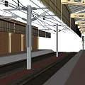 Train Station Platform With Rail Tracks Canopy Red Brick Walls And Signal Lights