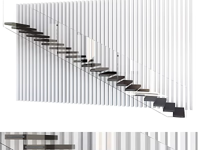Modern Staircase Design With Black Metal Treads And White Vertical Panel Wall 3d model