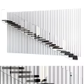 Modern Staircase Design With Black Metal Treads And White Vertical Panel Wall
