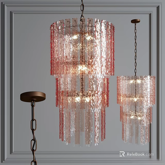 Elegant Red And Clear Glass Tassel Chandeliers With Layered Hanging Design 3d model 