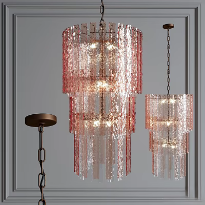 Elegant Red And Clear Glass Tassel Chandeliers With Layered Hanging Design 3d model