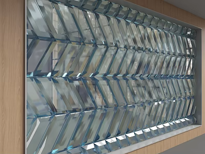 Transparent Glass Background Wall With Geometric Herringbone Pattern And Wooden Frame 3d model