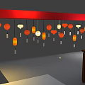 Elegant Traditional Chinese Red Decoration With Hanging Colorful Lanterns And Ornaments