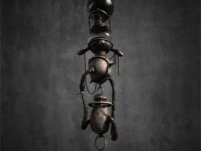 Vintage Style Decorative Ornament Set With Stacked Metallic Structure On Dark Background 3d model