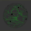 Modern Green Wireframe Sphere Lighting Combination with Decorative Lines and Reflective Base 3d model