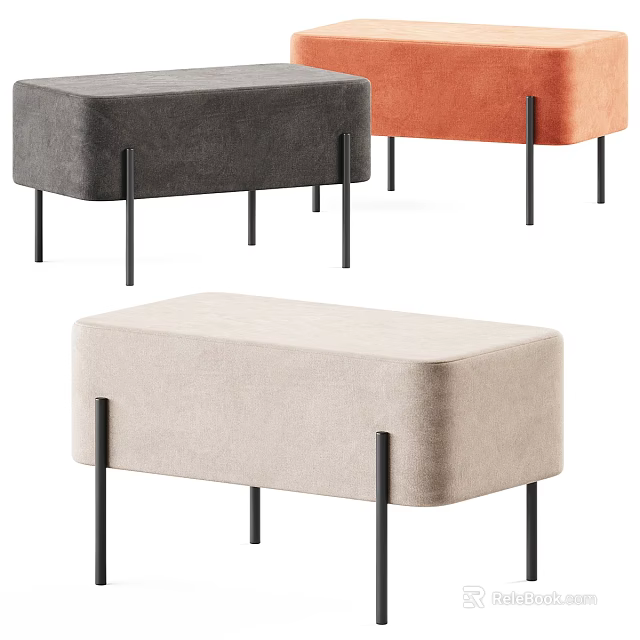 Modern Multi Colored Sofa Bench With Black Slim Legs For Living Room 3d model 