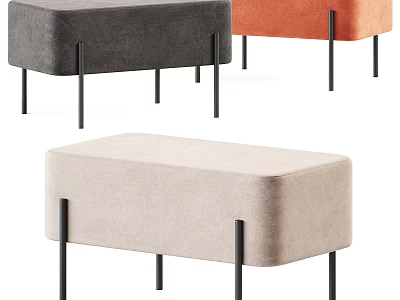 Modern Multi Colored Sofa Bench With Black Slim Legs For Living Room 3d model