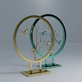 Ornament Decoration Set with Circular Frames Branch Bird Designs Gold and Green