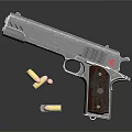 Detailed Metal Pistol With Wooden Grip Magazine And Bullet On Black Surface