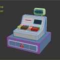 Modern Cash Register With White Body Blue Drawer Green Red Buttons And Display Screen