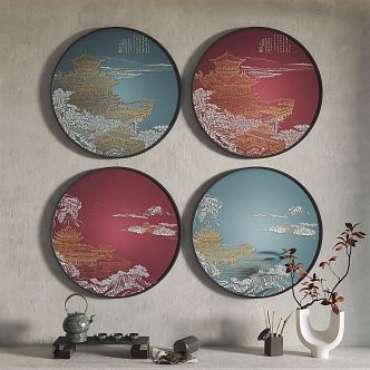 New Chinese Style Round Frame Painting Hanging Painting Decorative Painting 3d model