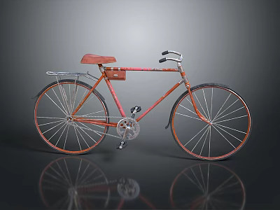 Vintage Red Bicycle With Red Seat Handlebars And Reflective Wheels On Gray Background 3d model