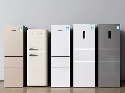 Multi Color Upright Three Door Refrigerator Freezers Standing Side by Side 3d model