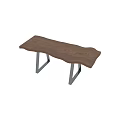 Modern Live Edge Wooden Dining Table With Unique Shape And Black Metal Legs Design