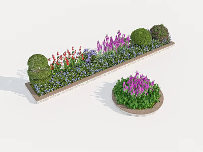Roadside Landscaping With Decorative Flower Beds Colorful Flowers And Trimmed Shrubs 3d model
