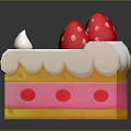 Delicious Layered Cake With Pink Yellow Layers And Red Strawberries On Top