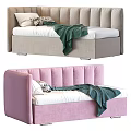 Beige And Pink Sofa Bed Designs With Soft Pillows And Green Blankets