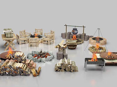 Camping Equipment BBQ Stove Camping Pot Camping Wood 3d model