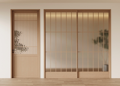 Japanese-style sliding door single door 3d model