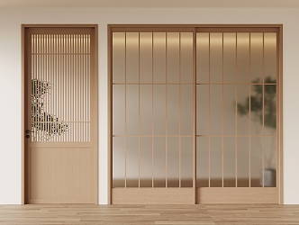 Japanese-style sliding door single door 3d model