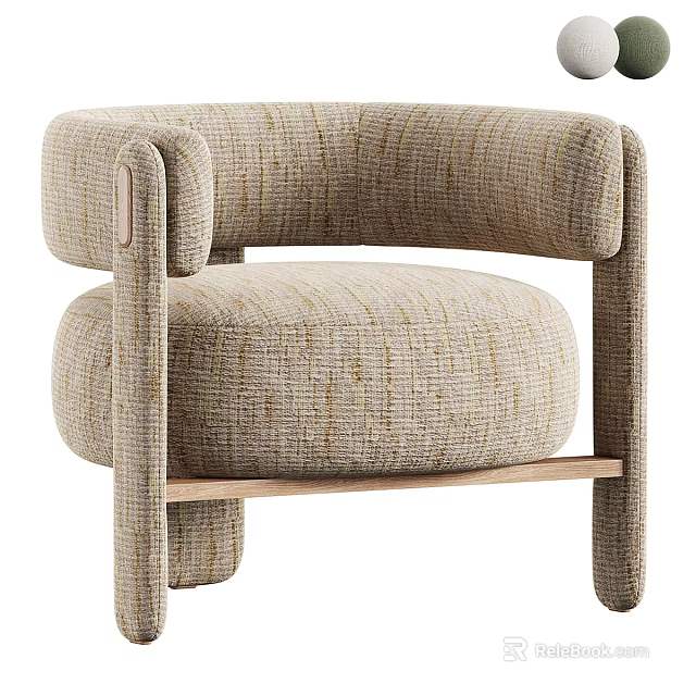 Modern Light Beige Woven Single Sofa With Curved Armrests And Wooden Legs 3d model 