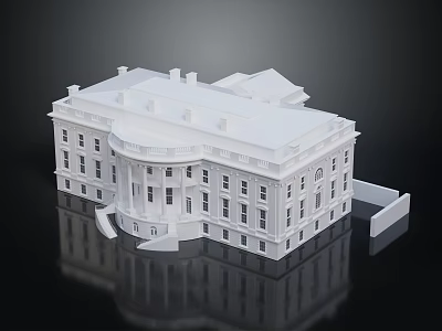 Residential Building Model with White Exterior Symmetrical Design Porch Steps and Reflection on Black Background 3d model