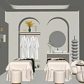Modern SPA Sauna Room With Massage Beds Robes Plants And Cozy Atmosphere